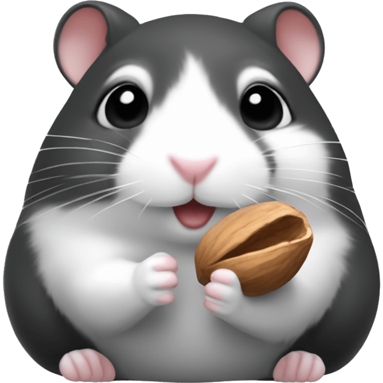 Cute black and white hamster with a nut in his hands emoji