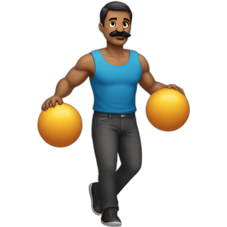 Man with mustache strenuously carrying heavy balls emoji