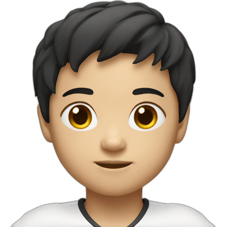 Little chinese kid white black hair play football emoji