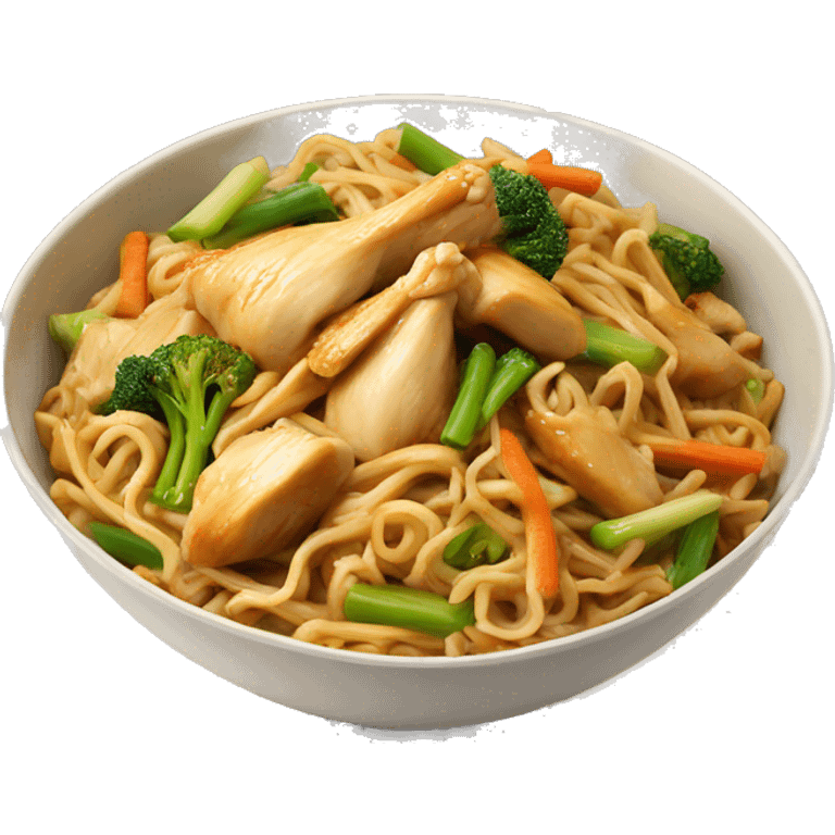 chicken lo mein with veggies in bowl emoji