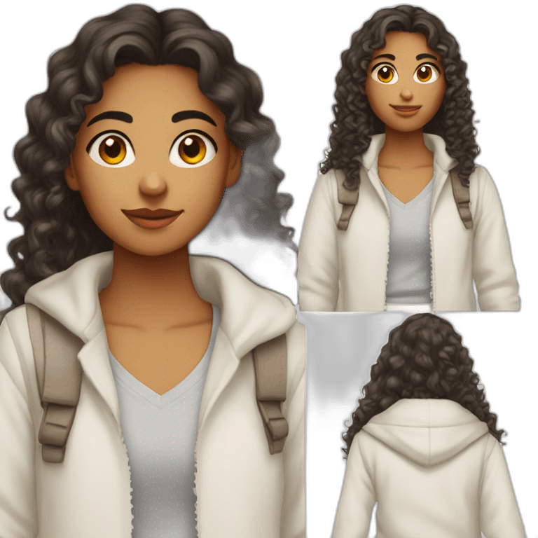 indian teenage girl with curly hair wearing a collared long sleeve white shirt under a white sweatervest emoji