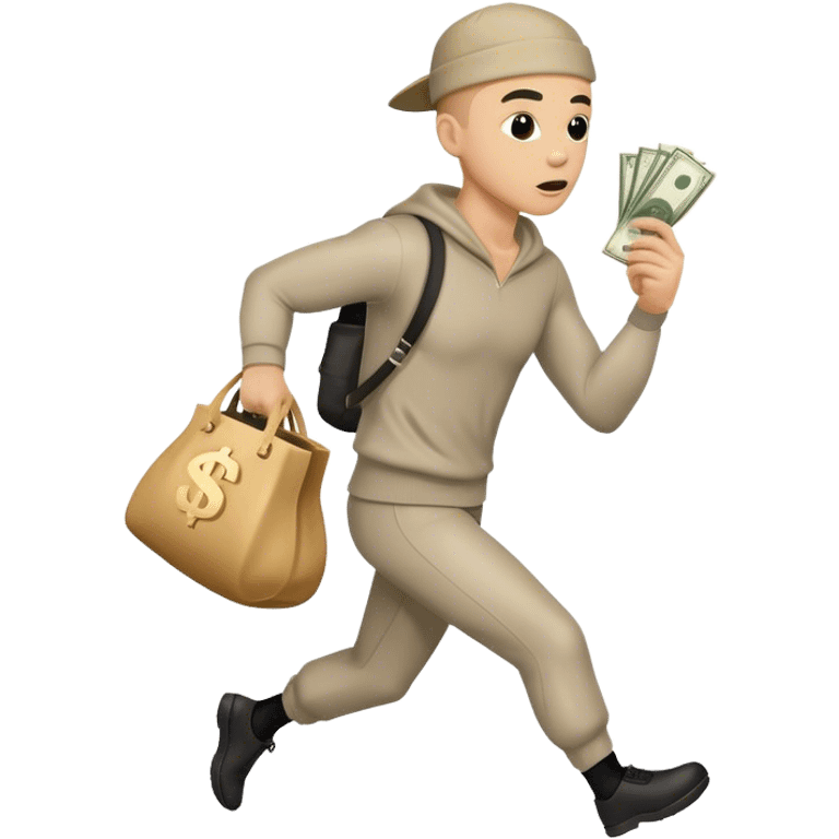 Robber, holding a bag money, side view, male, running away emoji