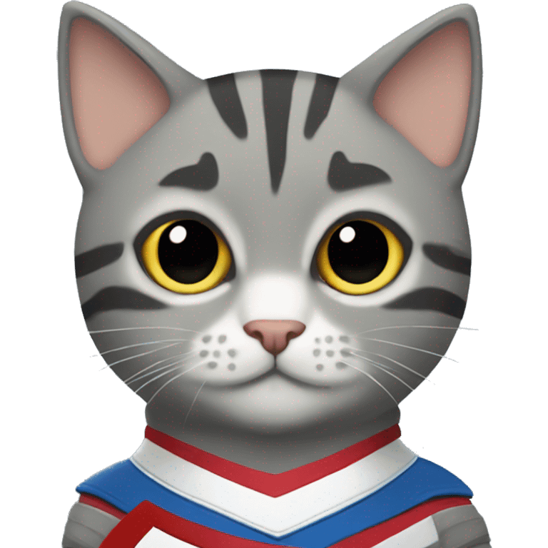 gray tabby cat wearing a Captain America costume  emoji