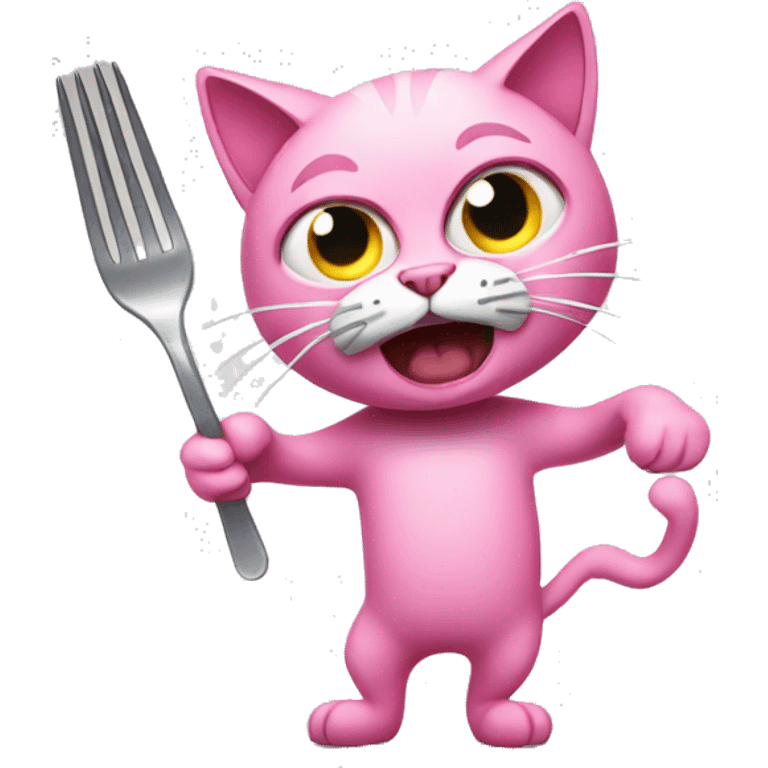 Pink cat angry with a fork in its paw emoji