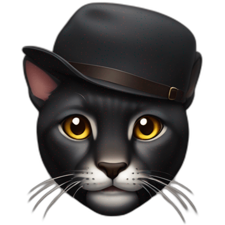 a black big cat with brown eyes holds a cap in his teeth emoji