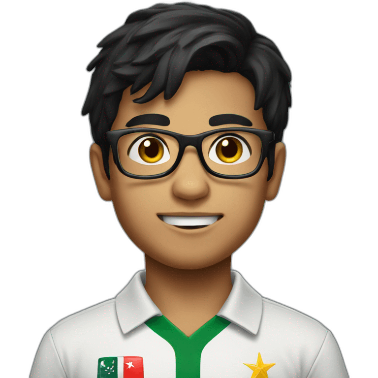 pakistani cricket playing kid with glasses, black hair emoji