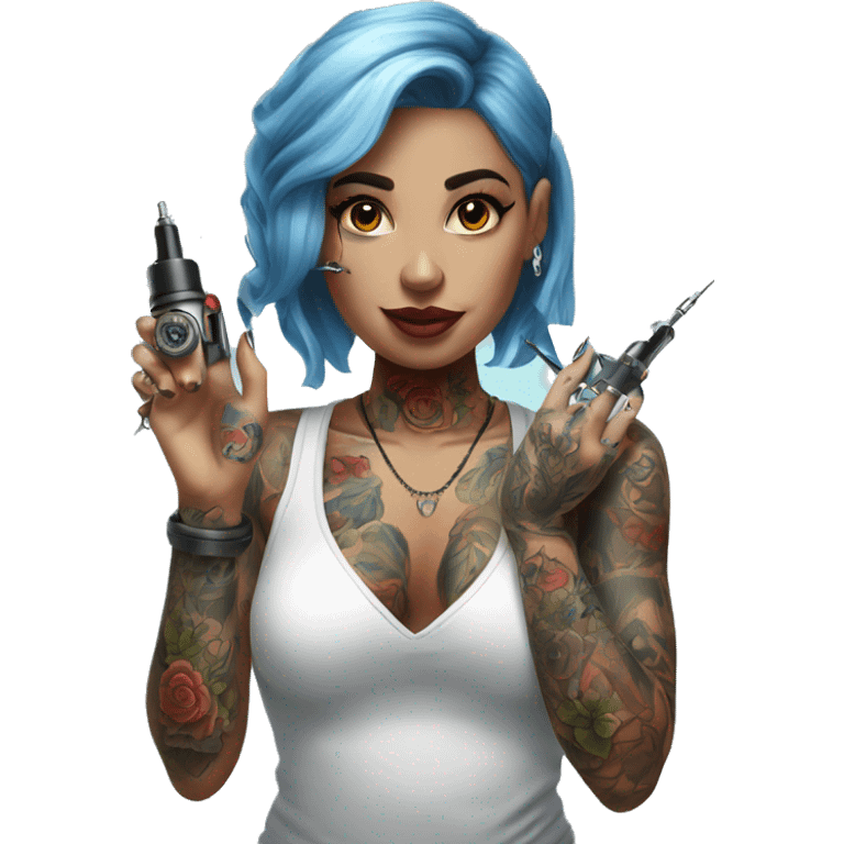 Tattoo artist girl with tattoo machine in hands  emoji