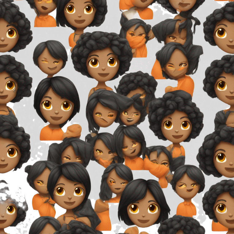 Black hair woman with orange cat emoji