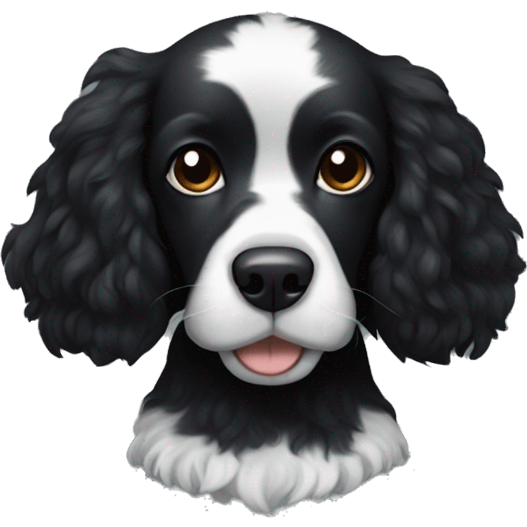 Small completely black spaniel with black fur on his whole face and white fur only on his chest emoji