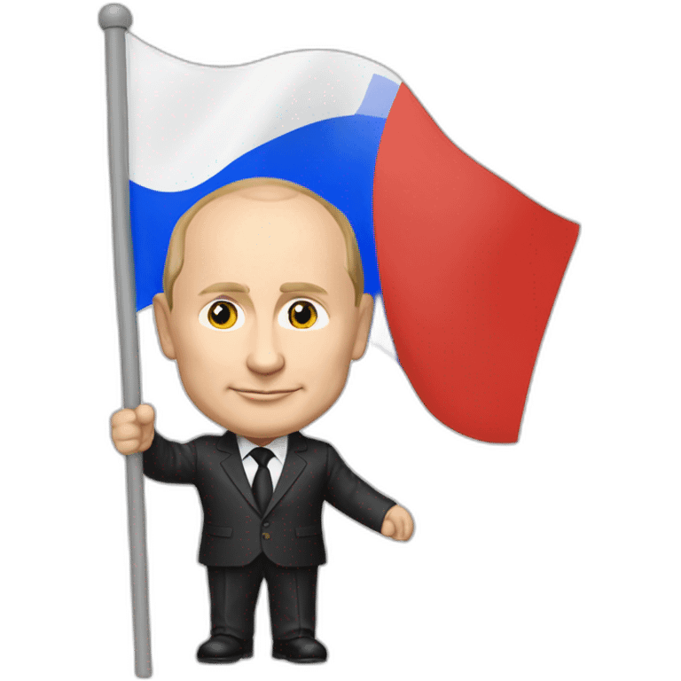 Vladimir Putin holds the flag of Russia emoji