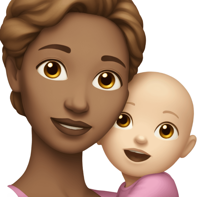 A white skinned mother with brown hair holding her white skin and brown hair baby girl emoji