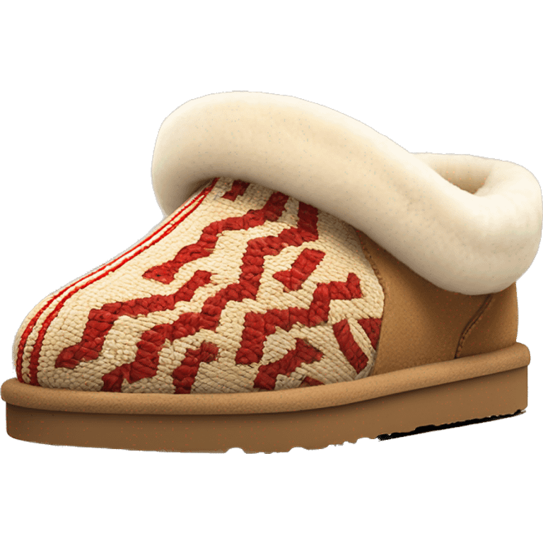 Ugg Camel slip-on slippers. A thin red zig-zag woven line only circling on ankles, VERY chunky platform sole. emoji