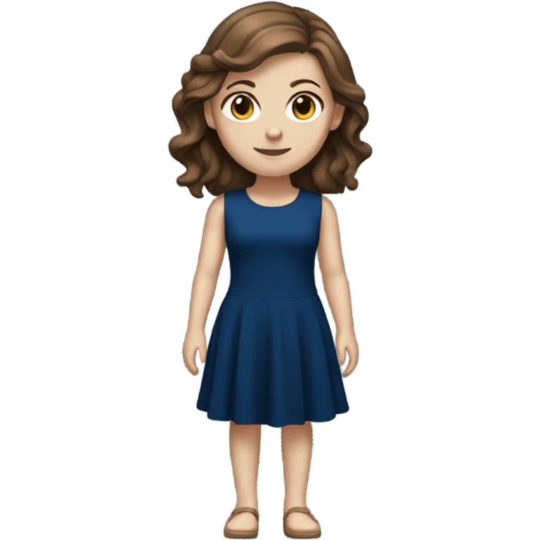 White girl with brown hair dark blue dress full body emoji