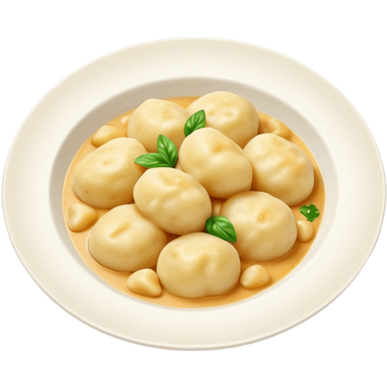 Cinematic Realistic Gnocchi Dish Emoji, showcasing tender potato dumplings in a light sauce rendered with soft textures and inviting, natural lighting. emoji