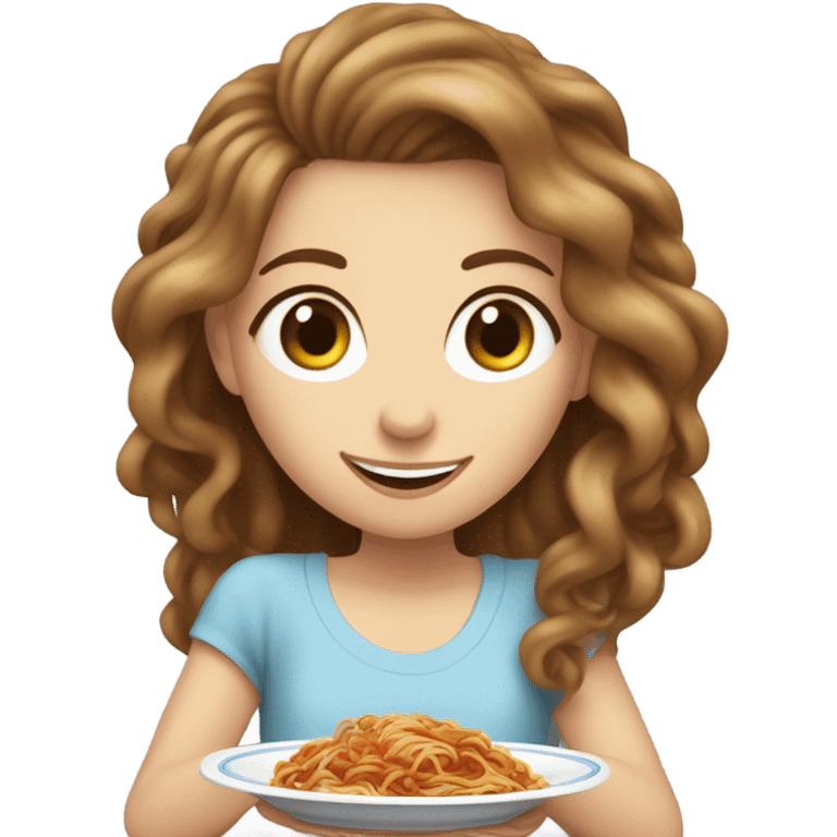 White girl blue eyes brown hair eating spaghetti  emoji