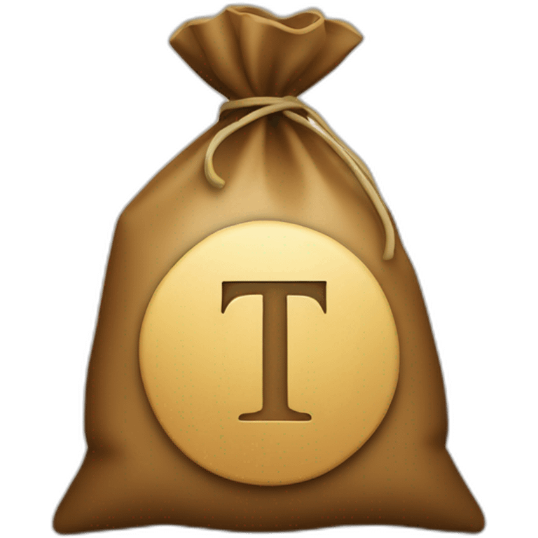 Money bag with letter T in the center of the bag emoji