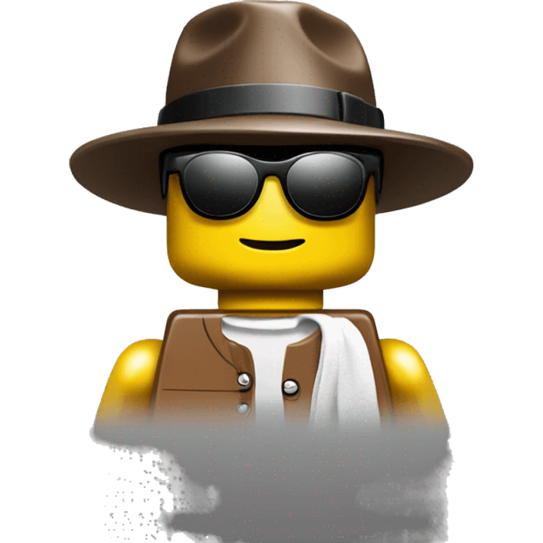 Lego man with sunglasses and hat on backward emoji