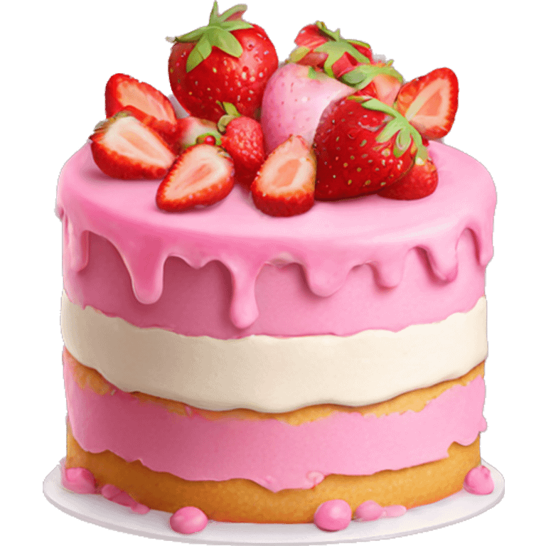 Birthday pink cake with strawberry emoji