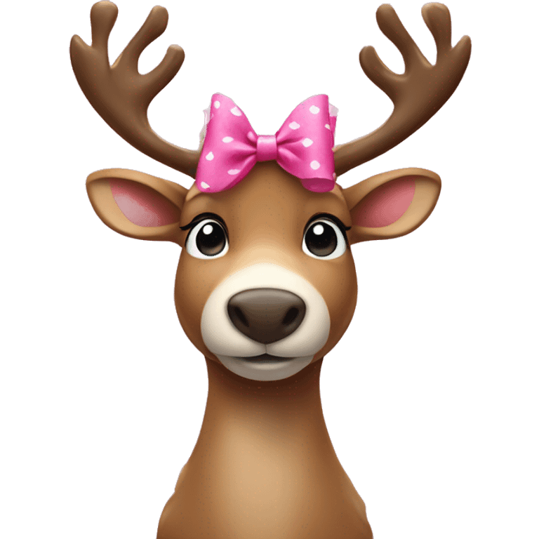 reindeer wearing pink bow with hearts in the background emoji