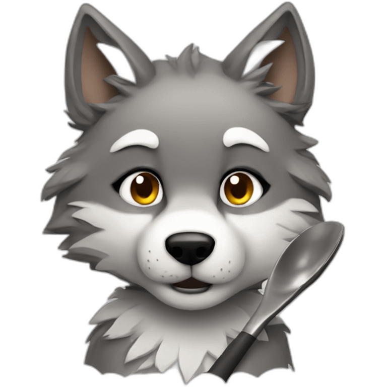 Furry wolf with spoon emoji