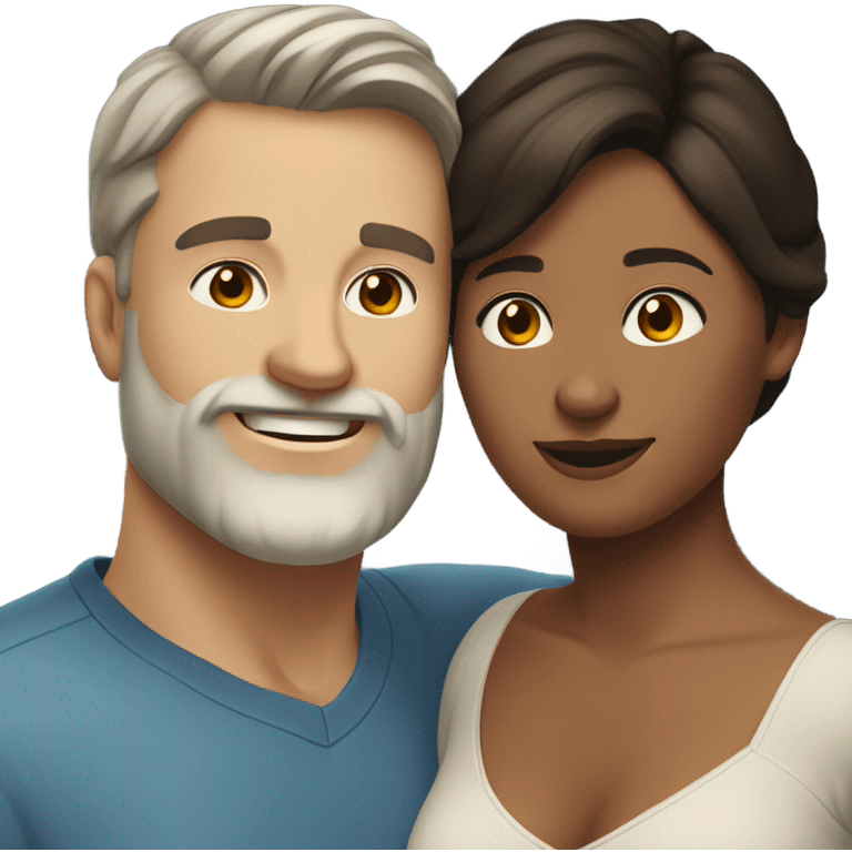 Dark haired white man with beard hugging beautiful woman with medium dark tan skin and short dark brown hair  emoji