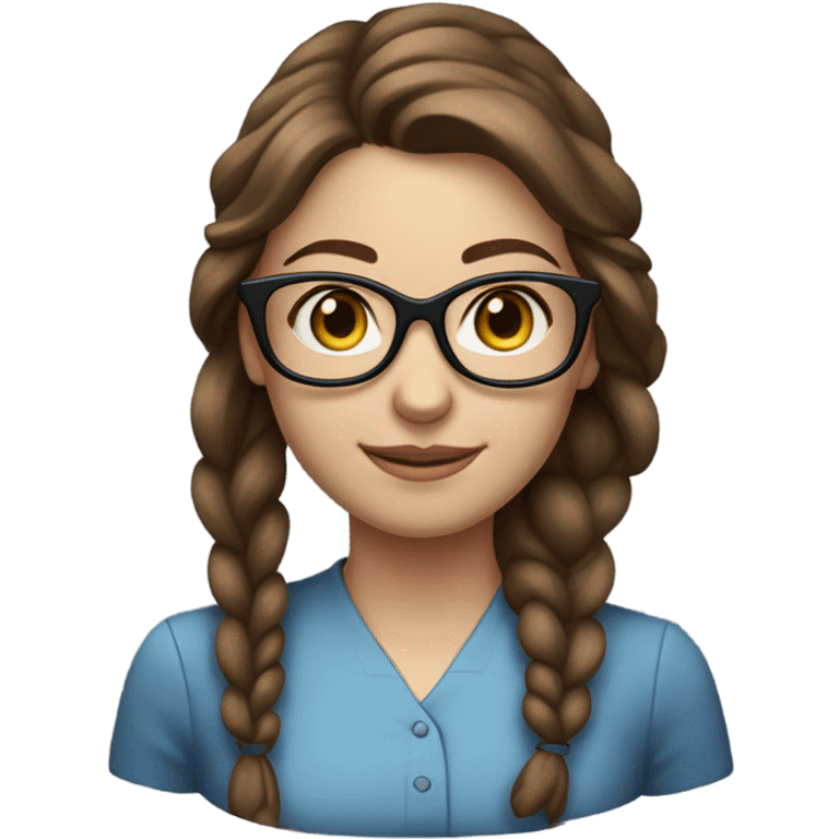 Brown hair tied up pale beautiful corporate woman with glasses and blue eyes emoji