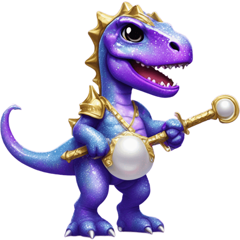 Lisa frank glitter purple dinosaur with sword and pearls emoji