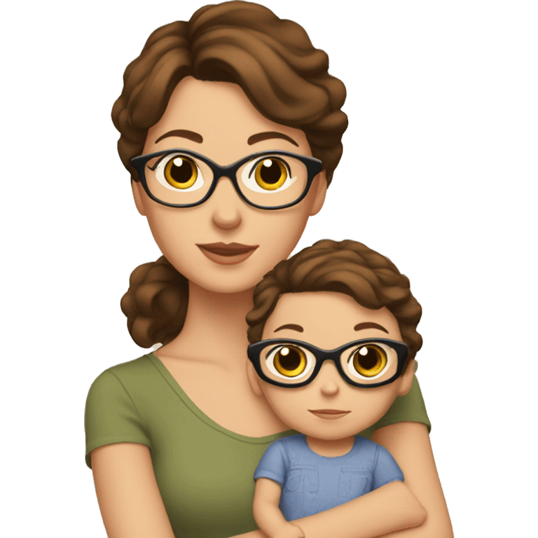 mom with short brown hair and glasses and brown haired baby girl emoji