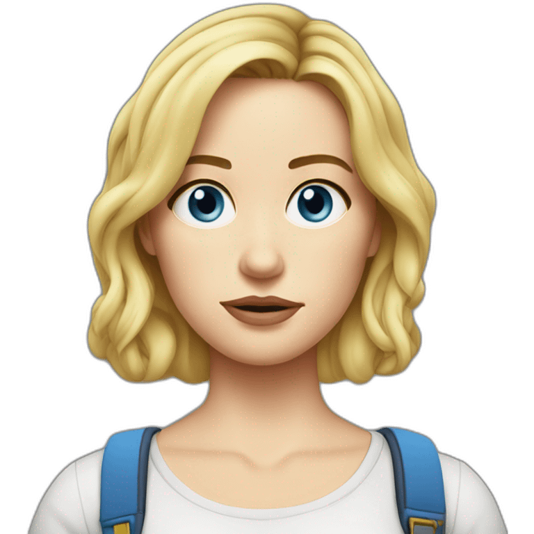 blonde Emily blunt serious cartoon wearing tee emoji