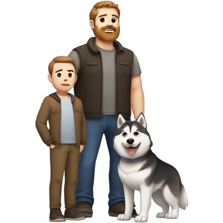 Heavy White man brown hair beard with husky dog  emoji