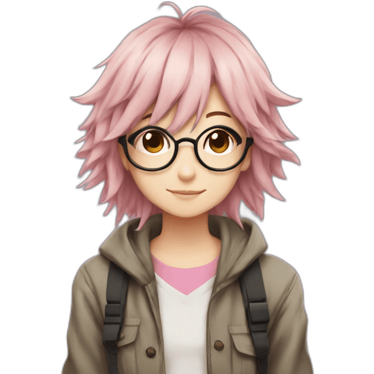 An otaku girl with brown hair from Bakugou and pink glasses emoji