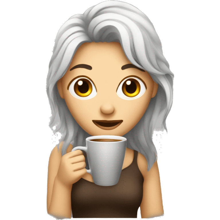 Messy hair woman drinking coffee emoji