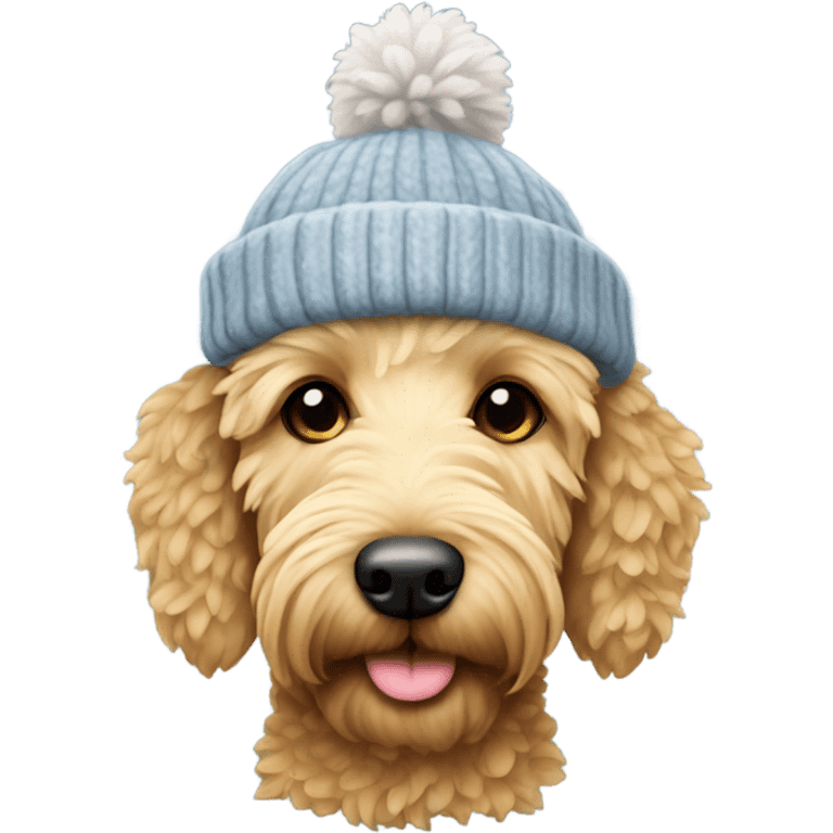 Golden doodle wearing a winter hat emoji