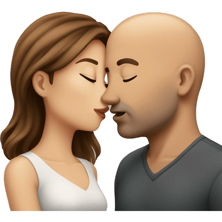 Bald man kissing brown haired girl emoji