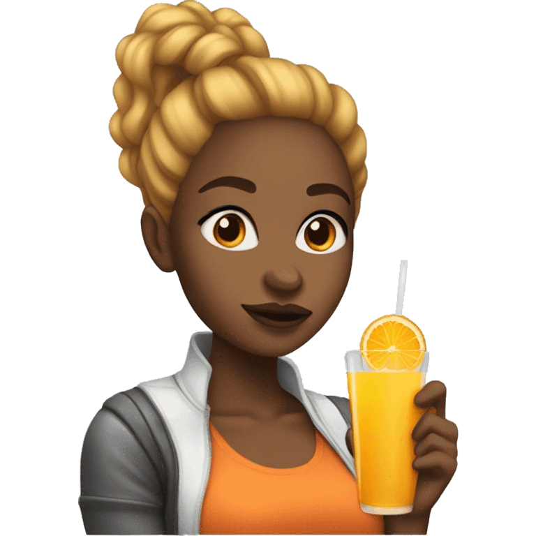 black women with high pony with orange juice and cookie  emoji