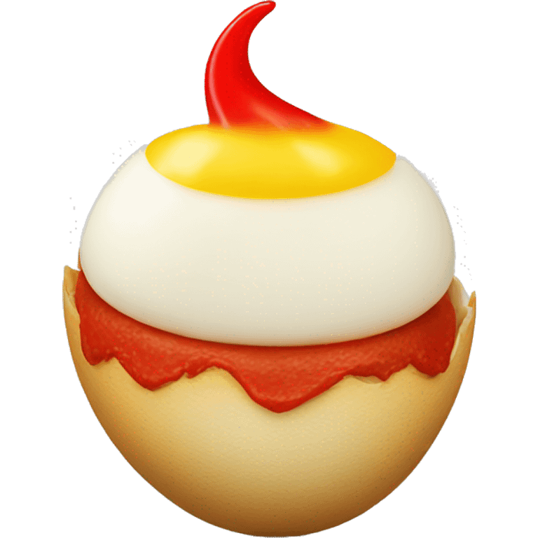 Deviled egg with red horns and a red tail emoji