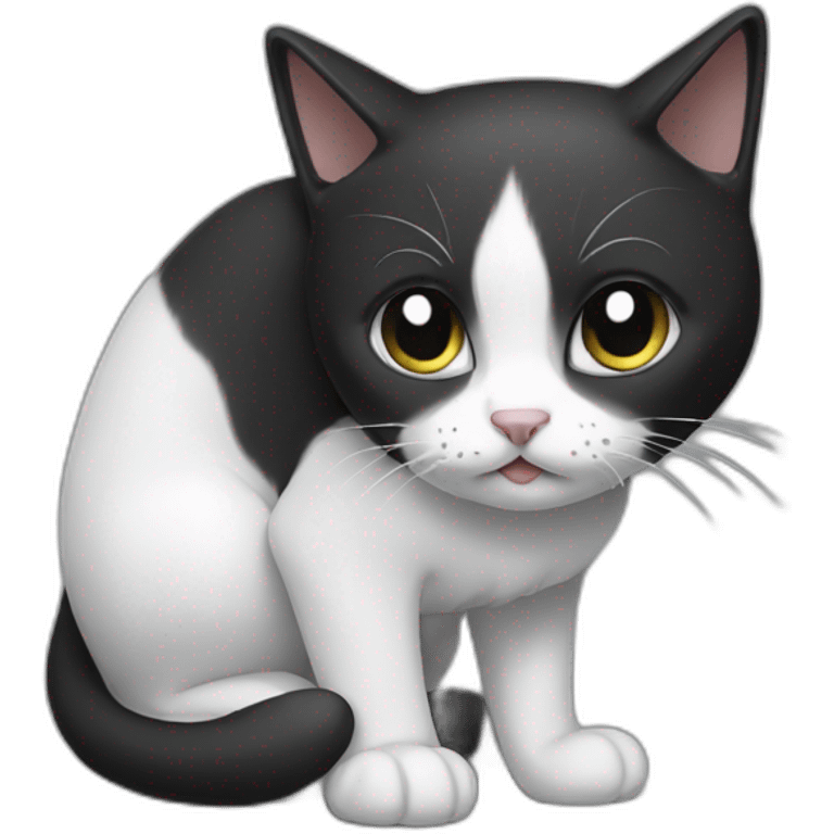 black and white cat bowing emoji