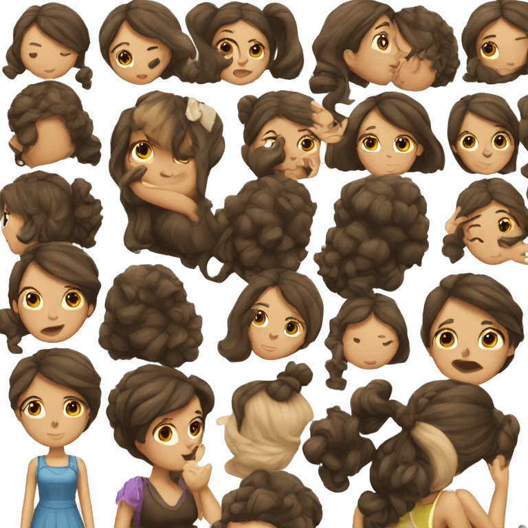 a girl with dark brown bun hair kiss a girl with brown hair  emoji