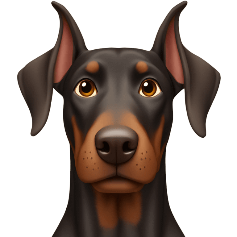 Brown Doberman without cropped ears looking forward and happy  emoji