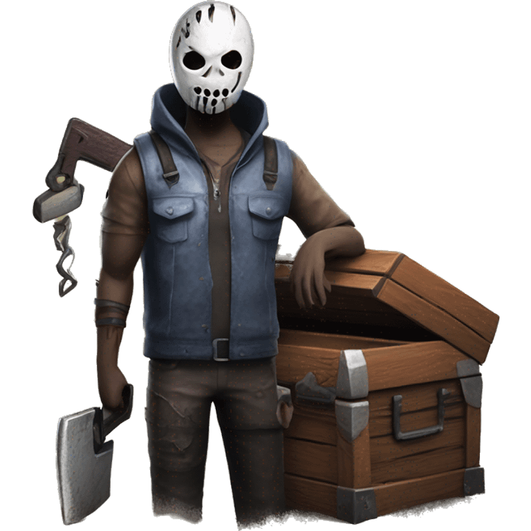 Dead by daylight leatherfave beside a chest waiting with His chainsaw  emoji