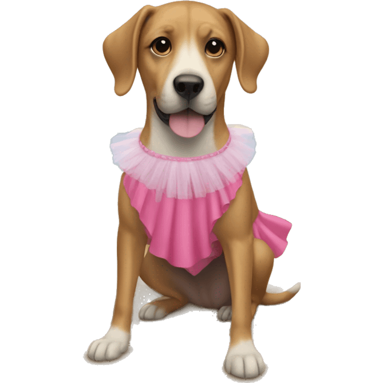 A dog wearing a tutu on a beach emoji