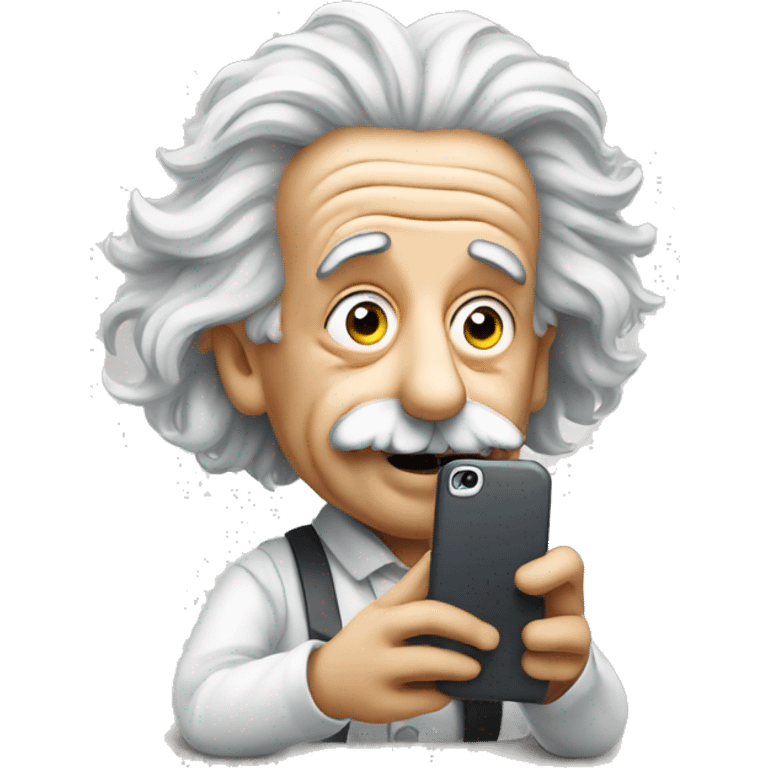 Albert Einstein holds a cell phone in his hands emoji