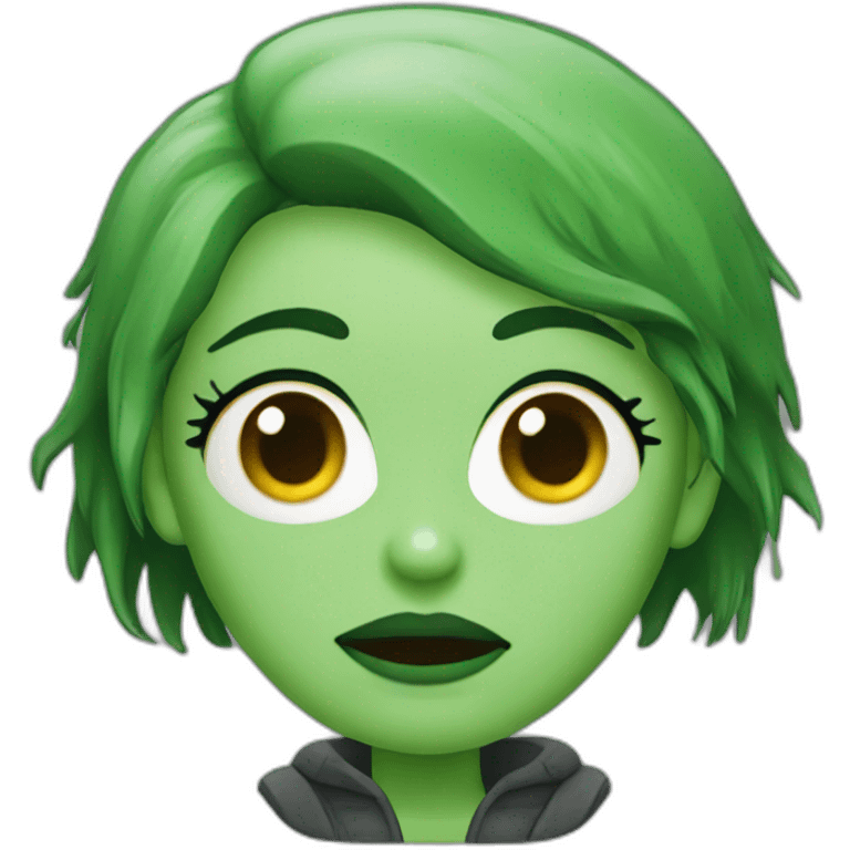 zombie woman with green hair and a green ushanka emoji