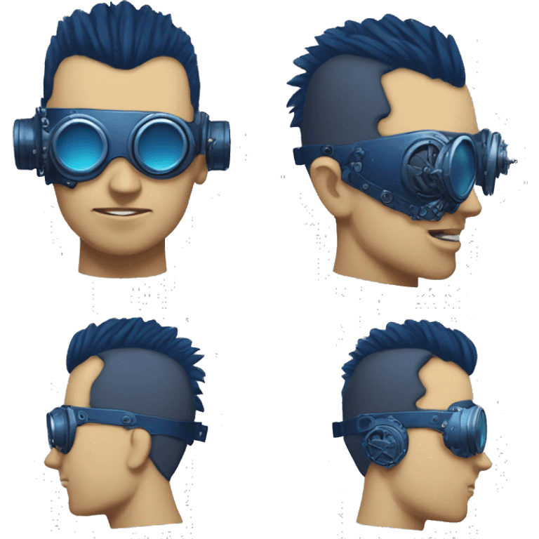 cyborg head with dark blue steampunk goggles and dark blue Mohawk  emoji