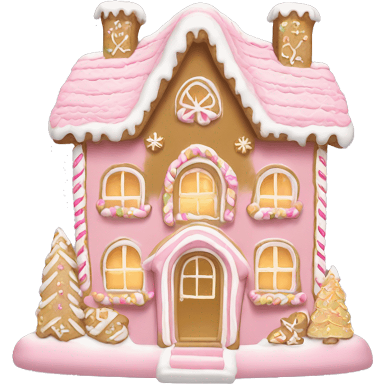 light pink and gold and white gingerbread house emoji