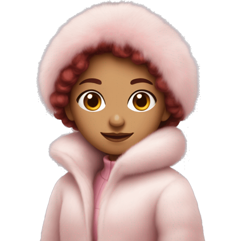 Burgundy haired girl wearing Pale pink full length fur coat emoji