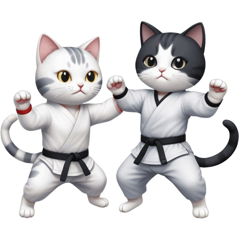 Black and white cat karate fighting a grey and white cat emoji