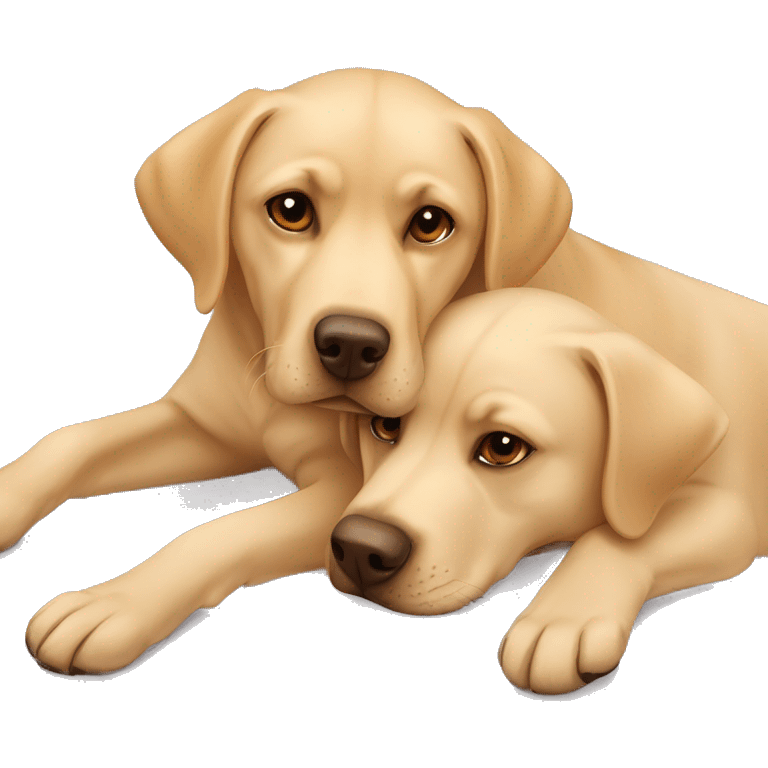 Blonde Labrador and brown Labrador lying on each other emoji