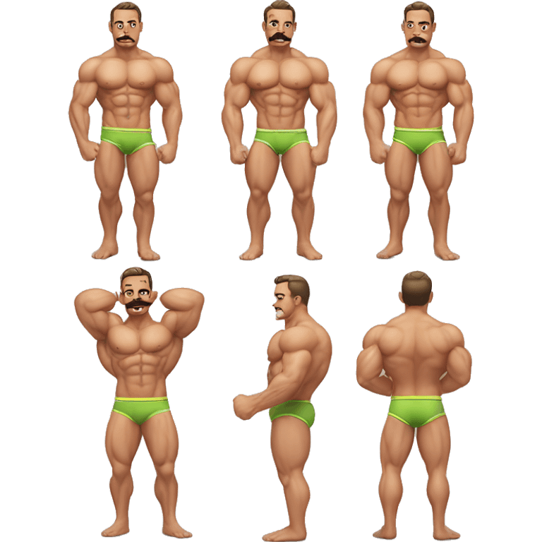 Muscular gay bodybuilder with mustache bikini realistic emoji