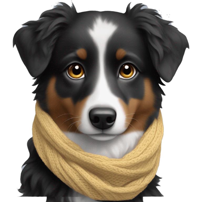 Small black australian shepherd dog wearing a knit scarf emoji